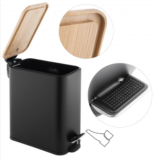 Корзина для мусора YOKA MOBY BLACK BAMBOO 5л. для ванной комнаты CH.MOBY-5-BLK фото