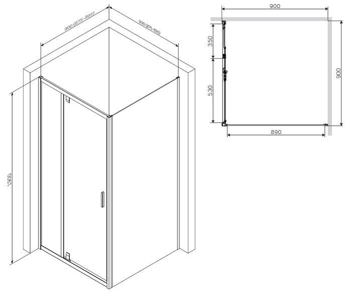 Душевая кабина AM.PM Gem Square Pivot 90x90 см, без поддона W90UG-404-9090-BT W90UG-404-9090-BT фото