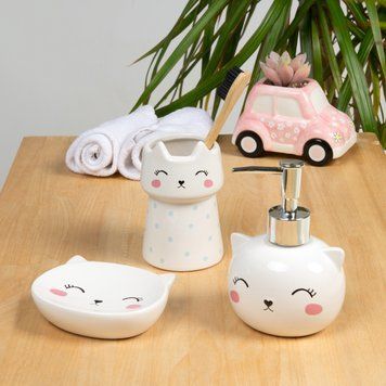 Комплект №22 CUTE CAT: диспенсер для рідкого мила, мильниця, підставка для зубних щіток МВМ  MVM-MH-22 WHITE MVM-MH-22 фото