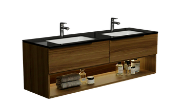Тумба MARSAN CHESTER WOOD 1400 Вариант9 + Столешница стеклянная 1400 (2) с раковиной КВАДРО/ЭЛИС CHESTERWOOD-TU1400-V9 фото