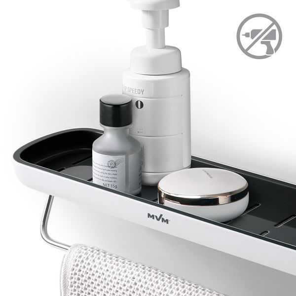 Полка большая клеящаяся с держателем для полотенец МВМ BP-BSS-18 WHITE/BLACK BP-BSS-18 фото
