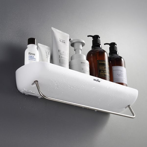 Полка большая клеящаяся с держателем для полотенец МВМ BP-BSS-18 WHITE/BLACK BP-BSS-18 фото