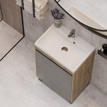Тумба SLIM 50 на ніжках (1 двері) Дуб Сонома/Графіт 2543988454 фото