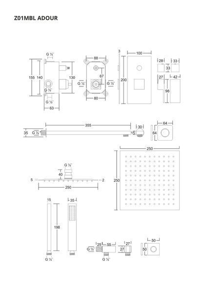Душова система CORSAN ADOUR BLACK + BOX прихованого монтажу Z01MBL Z01MBL фото