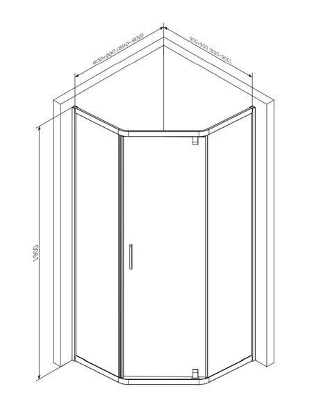 Душова кабіна 90x90 см Am.Pm Gem 5-corner Pivot W90UG-405-090BT (без піддону скло прозоре, профіль чорний матовий) W90UG-405-090BT фото