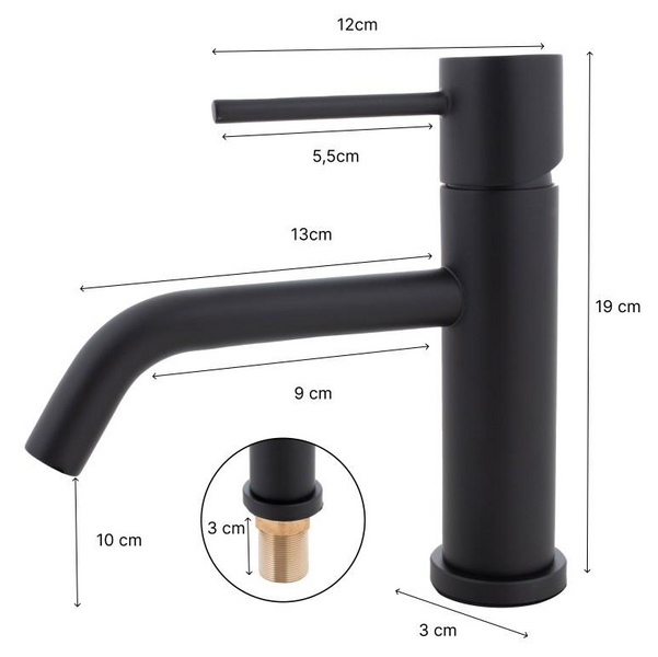 Змішувач для раковини (умивальника) YOKA MOLI 24 BLACK чорний низький BU.MOLI-24-BLK BU.MOLI-24-BLK фото