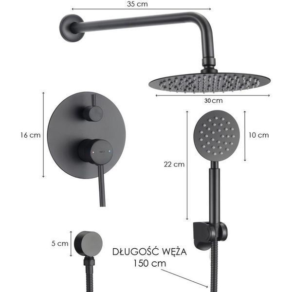 Душова система YOKA STUDIO 30 BLACK + BOX прихованого монтажу BP.STUDIO 30 BLK BP.STUDIO 30 BLK фото