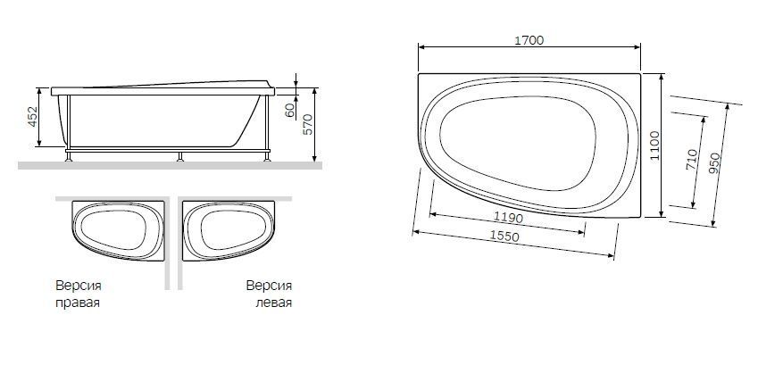 Каркас для ванны правосторонний 170х110 см AM.PM W80A-170R110W-R Like W80A-170R110W-R фото