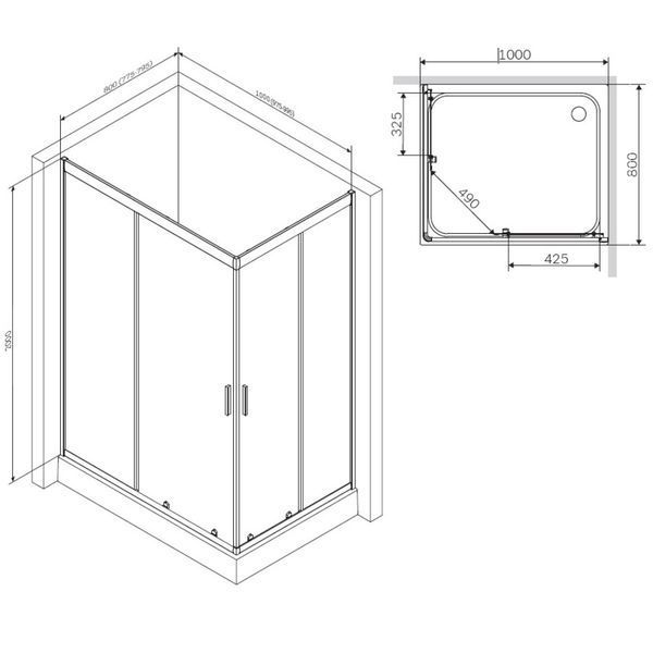 Душова кабіна Am.Pm Gem Square Slide W90UG-404-100280-MT (100x80 см, прозоре скло, профіль хром матовий) W90UG-404-100280-MT фото