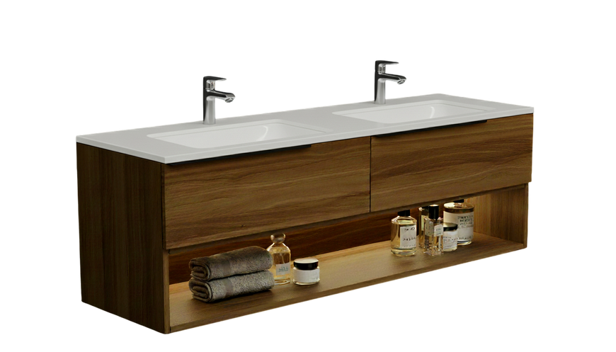 Тумба MARSAN CHESTER WOOD 1500 Вариант9 + Столешница стеклянная 1500 (2) с раковиной КВАДРО/ЭЛИС CHESTERWOOD-TU1500-V9 фото