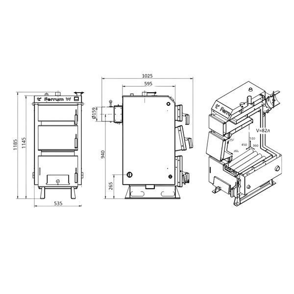 Котел твердопаливний сталевий Thermo Alliance Ferrum W V 5.0 FW 18 SD00053216 фото