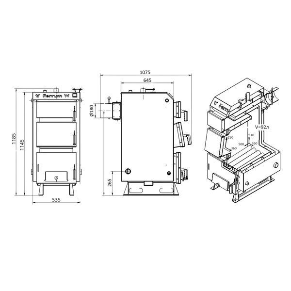 Котел твердопаливний сталевий Thermo Alliance Ferrum W V 5.0 FW 22 SD00053217 фото
