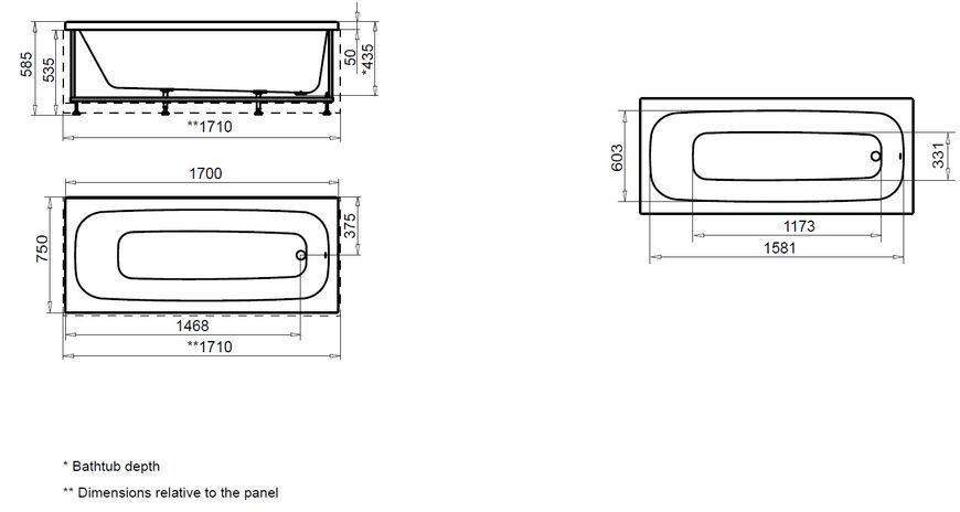 Ванна акрилова 170х70 см W75UA-170-070W-A AM.PM Sense W75A-170-070W-AU фото
