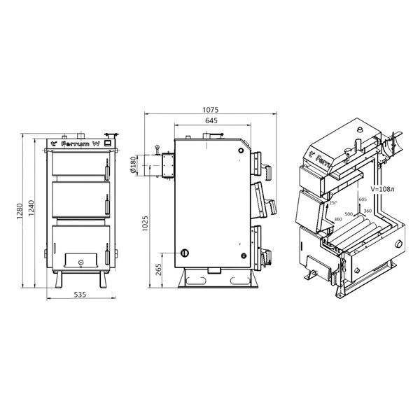 Котел твердопаливний сталевий Thermo Alliance Ferrum W V 5.0 FW 26 SD00053218 фото
