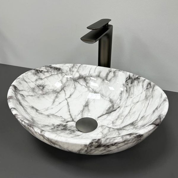 Умывальник (раковина) VBI PARMA STATUARIO GREY VEINS GLOSSY накладной VBI-011010 VBI-011010 фото