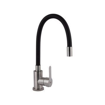 Змішувач для кухні Brinex Pure 015F3 з гнучким виливом Nickel/Black BRIPUR015F3NKB SD00053183 фото