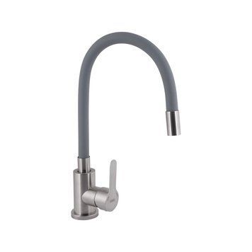 Змішувач для кухні Brinex Pure 015F3 з гнучким виливом Nickel/Grey BRIPUR015F3NKG SD00053184 фото