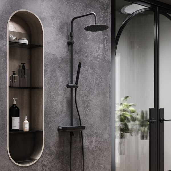 Душова система Damixa Scandinavian Pure 936730300 (чорна, з полицею та виливом) 936730300 фото