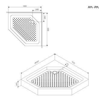 Піддон душовий 90x90 см п'ятикутний W90UT-405-090BT W90UT-405-090BT фото