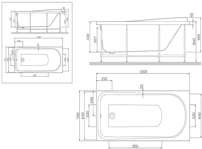 Каркас для ванны 150х70 см AM.PM W80A-150-070W-R Like W80A-150-070W-R фото