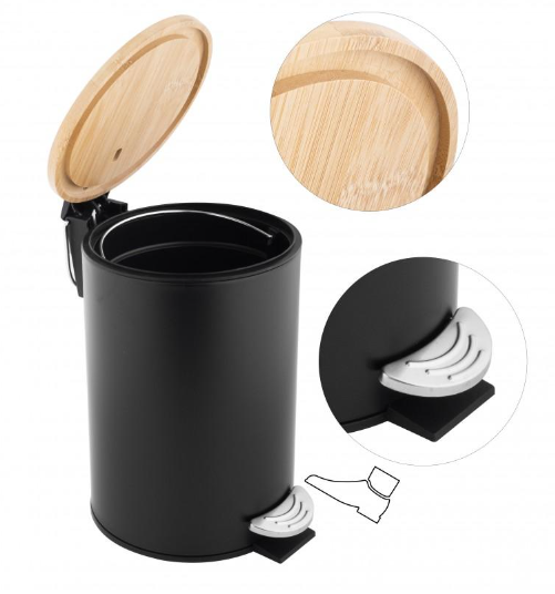 Корзина для мусора YOKA VINI BLACK BAMBOO 3л. для ванной комнаты * CH.VINI-BLK фото