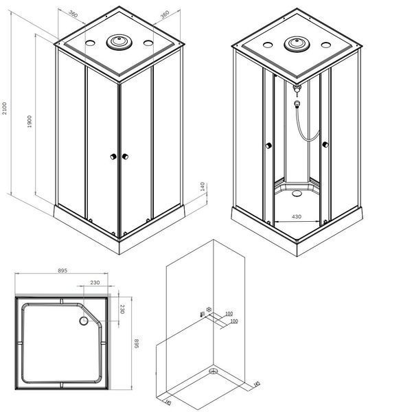 Душова кабіна AM.PM X-Joy 90x90, профіль матовий чорний, скло прозоре W94C-403-090BT W94C-403-090BT фото
